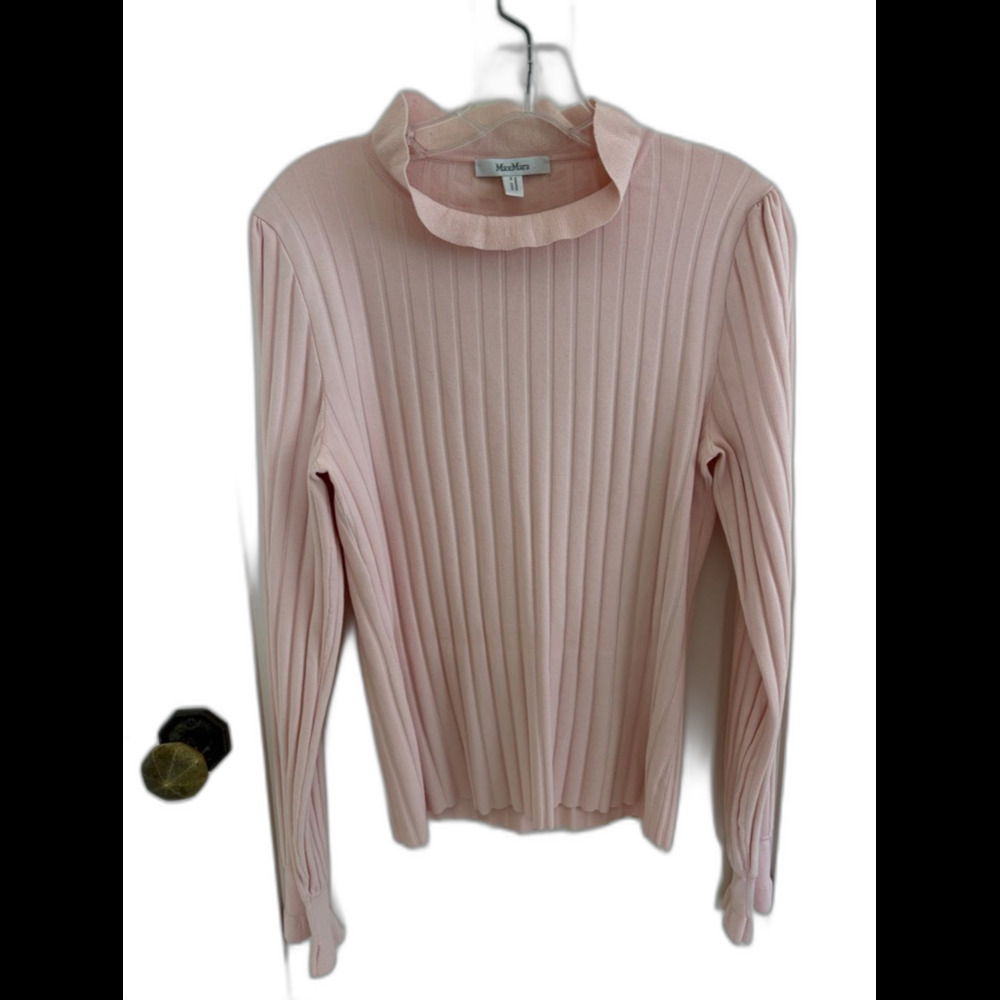 NWOT Max Mara Zoraide Sweater Ruffle Collar Mock Neck Ribbed Rose Blush L